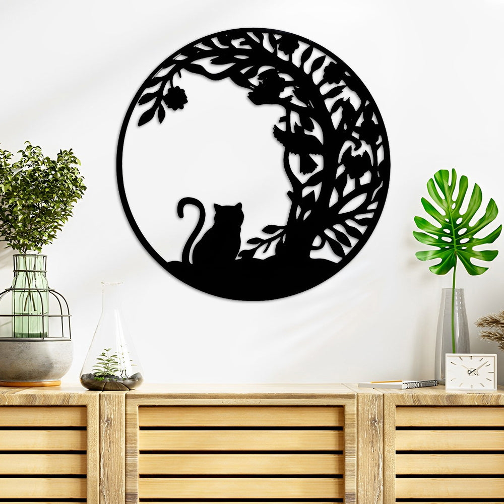 Cat and Tree of Life Metal Wall Art Decoration