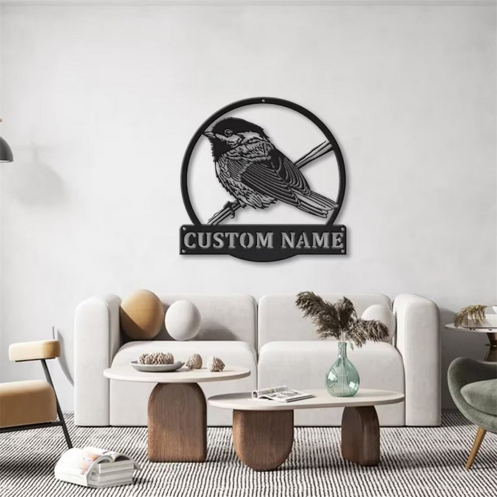Chickadee Bird Metal Art Personalized Metal Name Sign