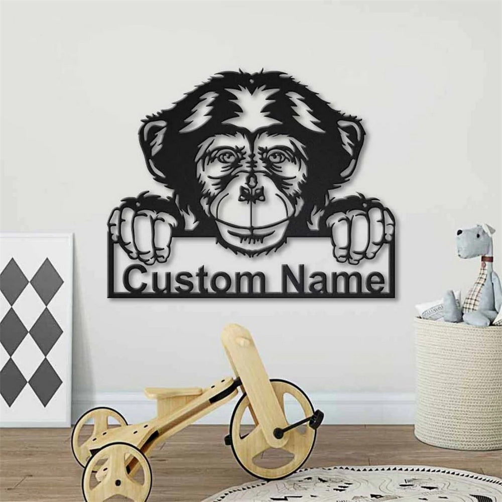 Chimpanzee Monkey Metal Art Personalized Metal Name Sign