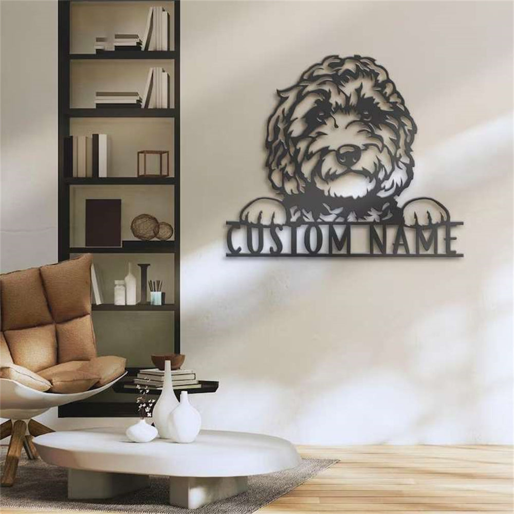 Custom Golden Doodle Metal Wall Art Personalized Labradoodle Name Sign