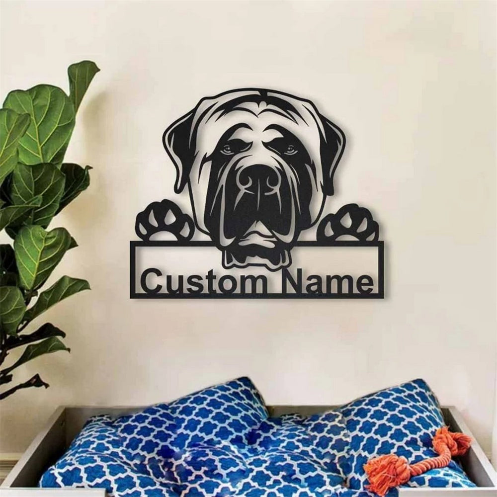 English Mastiff Dog Metal Art Personalized Metal Name Sign