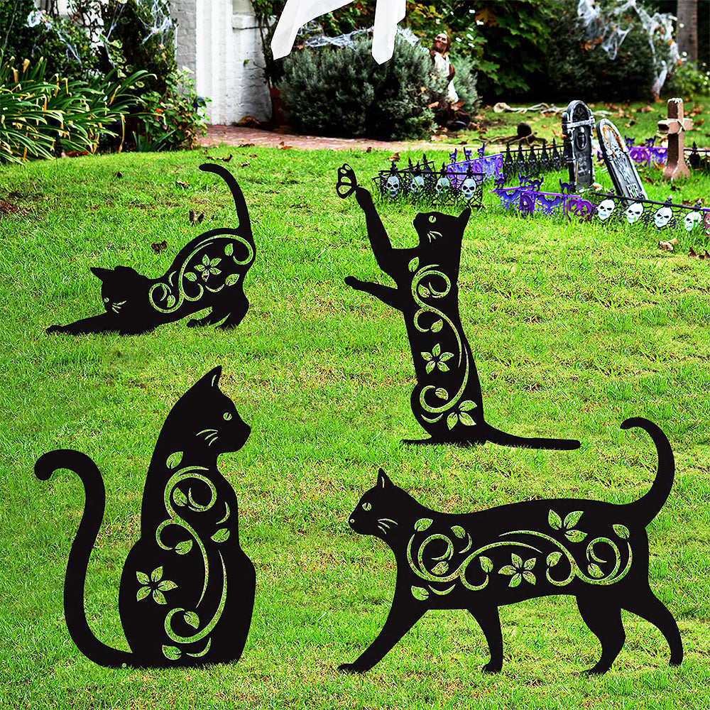 Black Cat Animals 4 Pack Outdoor Metal Garden Markers