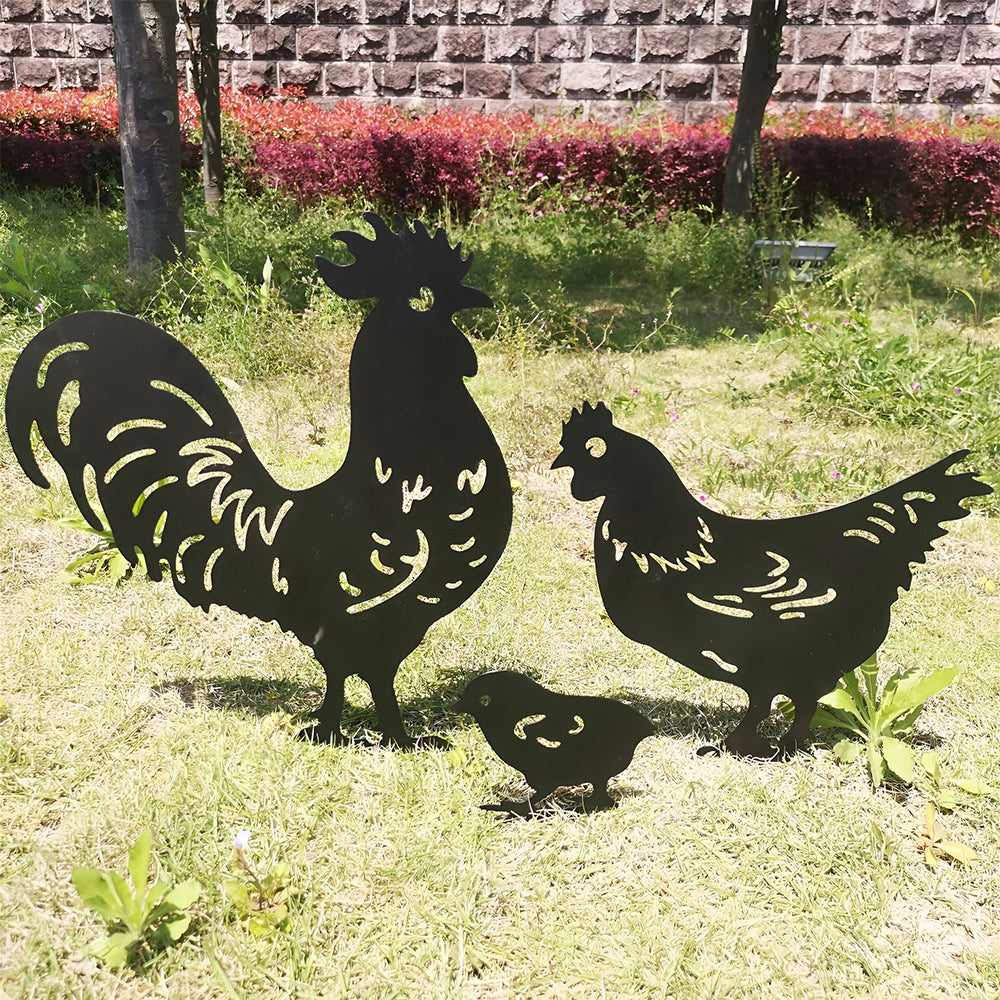 3 Pack Chickens Family Animals Outdoor Metal Garden Markers