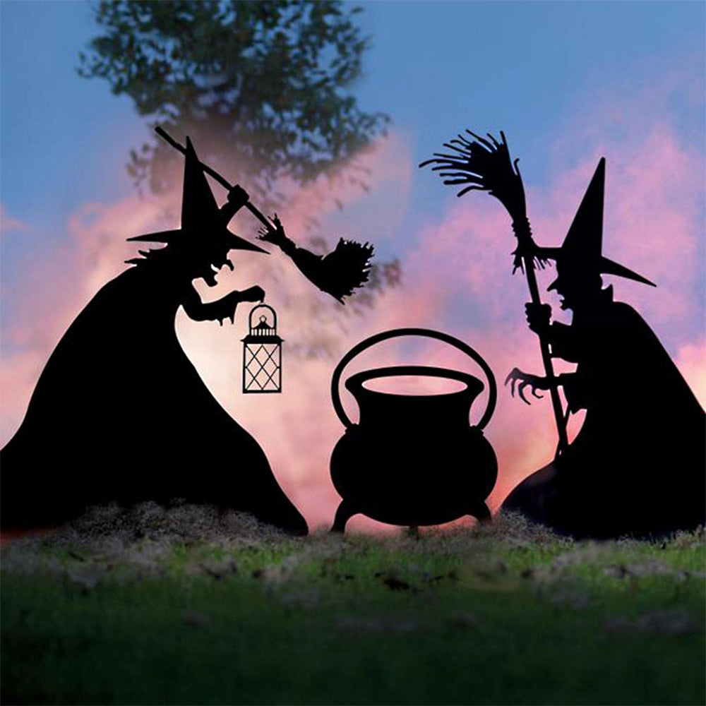 Halloween Witch Cauldron Silhouette Outdoor Metal Garden Markers
