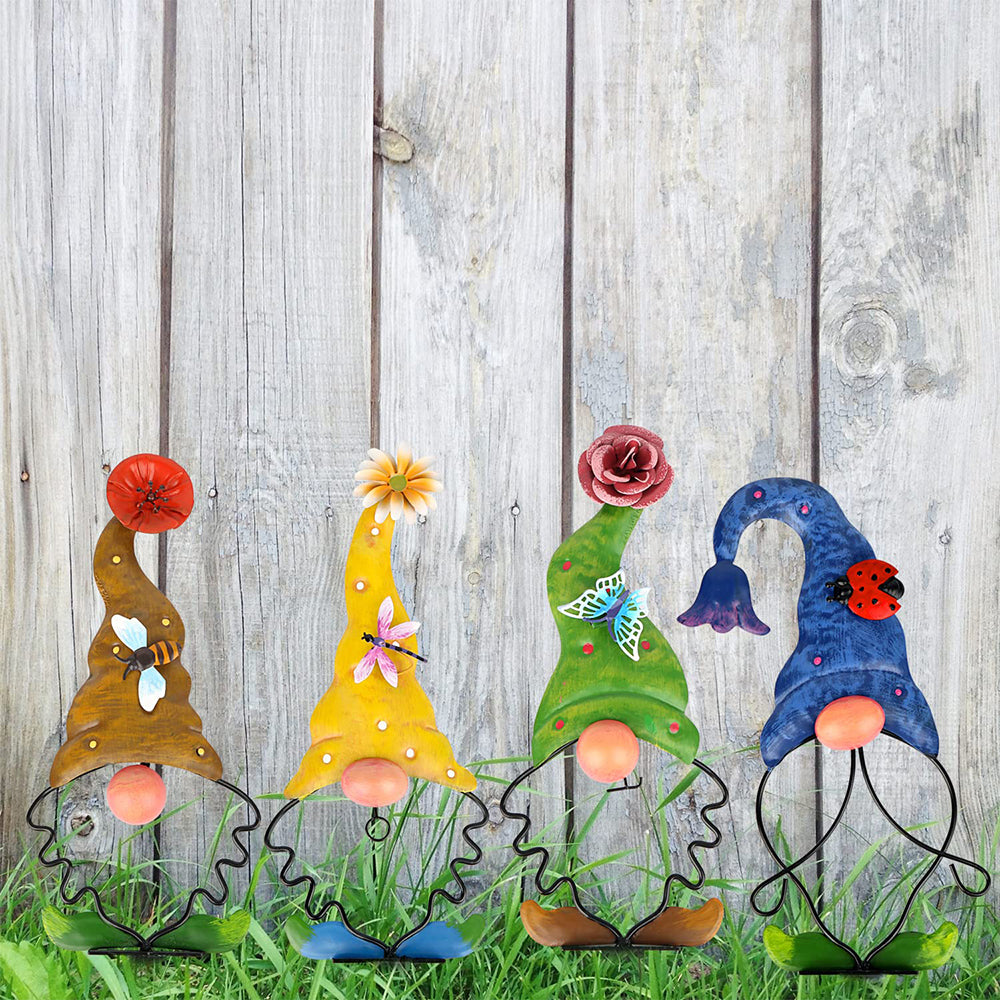 Colorful Gnome Stakes Outdoor Metal Garden Markers