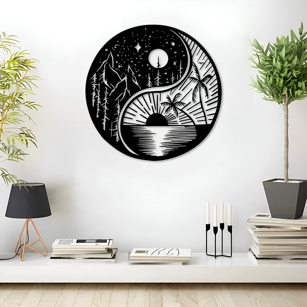 Sun and Moon Yin Yang Tai Chi Metal Wall Art