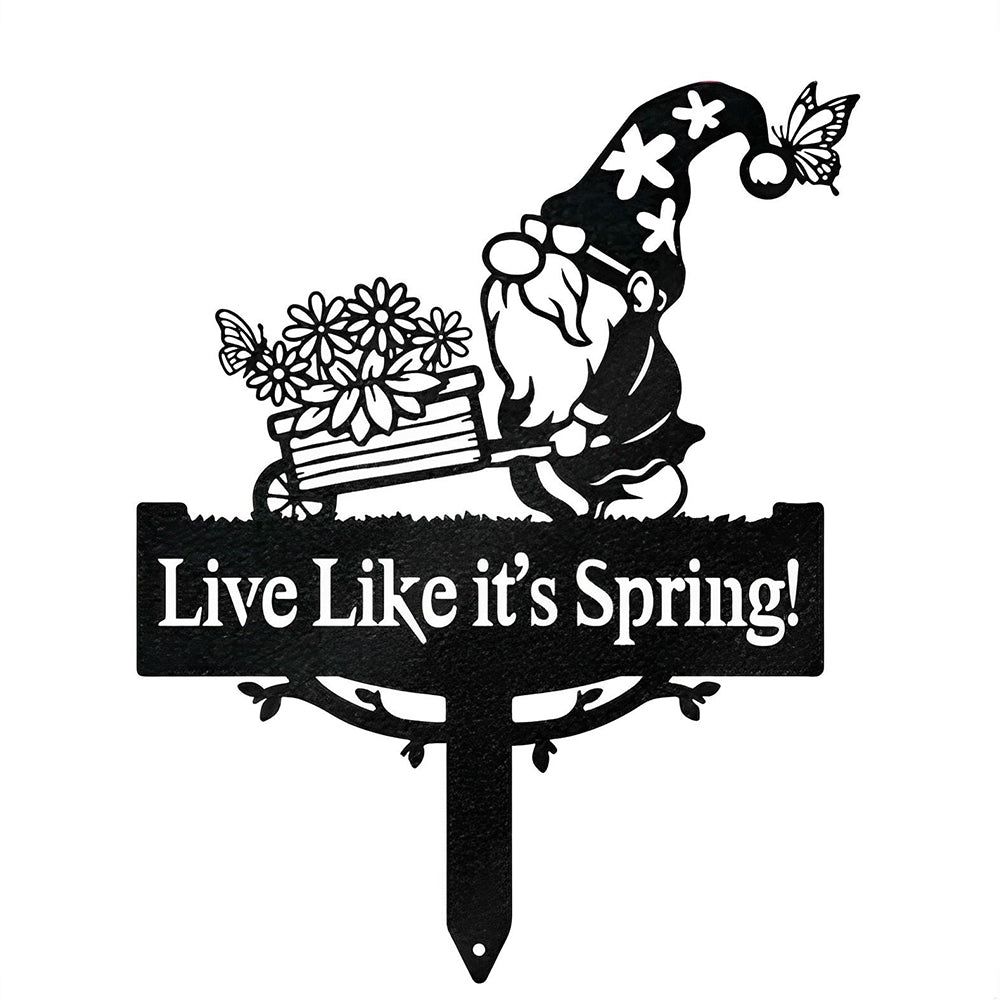 Garden Sign Gnome Wheelbarrow Outdoor Metal Markers