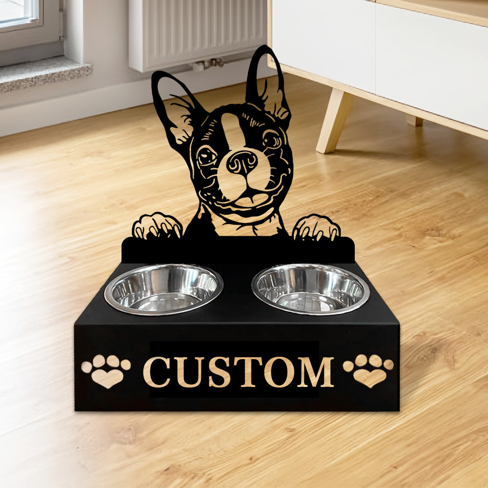 Boston Terrier Personalized Name Pet Food Bowl Holder