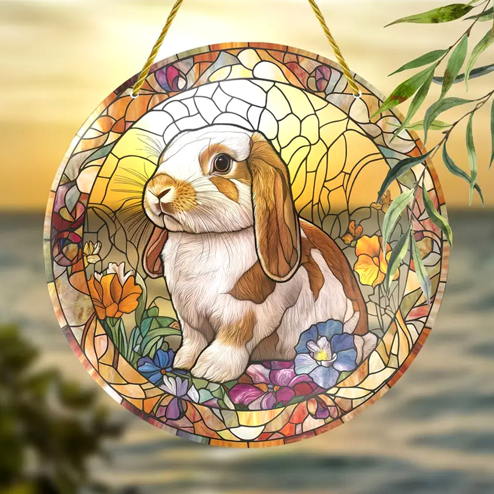 Dutch Lop Ear Rabbit Sun Catcher Decoration Stained Glass Window Hangi ...