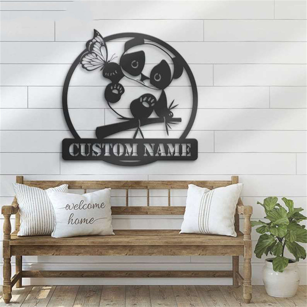 Panda With Butterfly Decorative Garden Custom Metal Sign