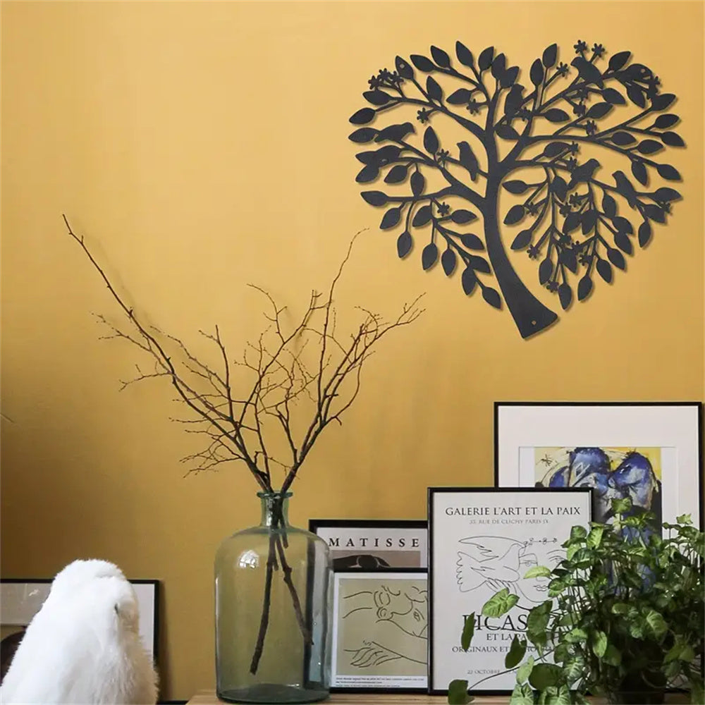 Bird and Heart-Shaped Tree Of Life Metal Wall Art