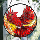Red Cardinals Bird Sun Catcher Decoration Stained Glass Window Hanging