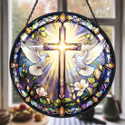 White Dove Cross Sun Catcher Decoration Stained Glass Window Hanging