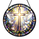 White Dove Cross Sun Catcher Decoration Stained Glass Window Hanging